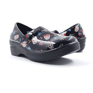 Easy Spirit Laurie Day of the Dead Skulls Black Clogs Womens 6M Slip Resistant